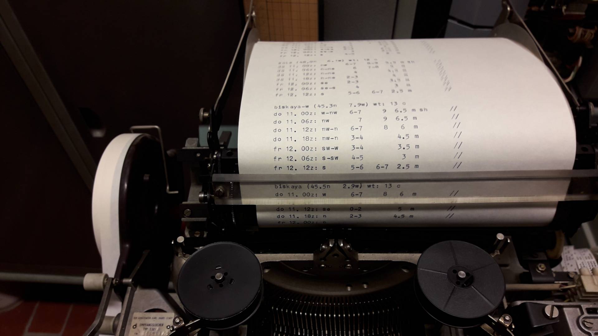 Seewetterbericht auf dem Fernschreiber